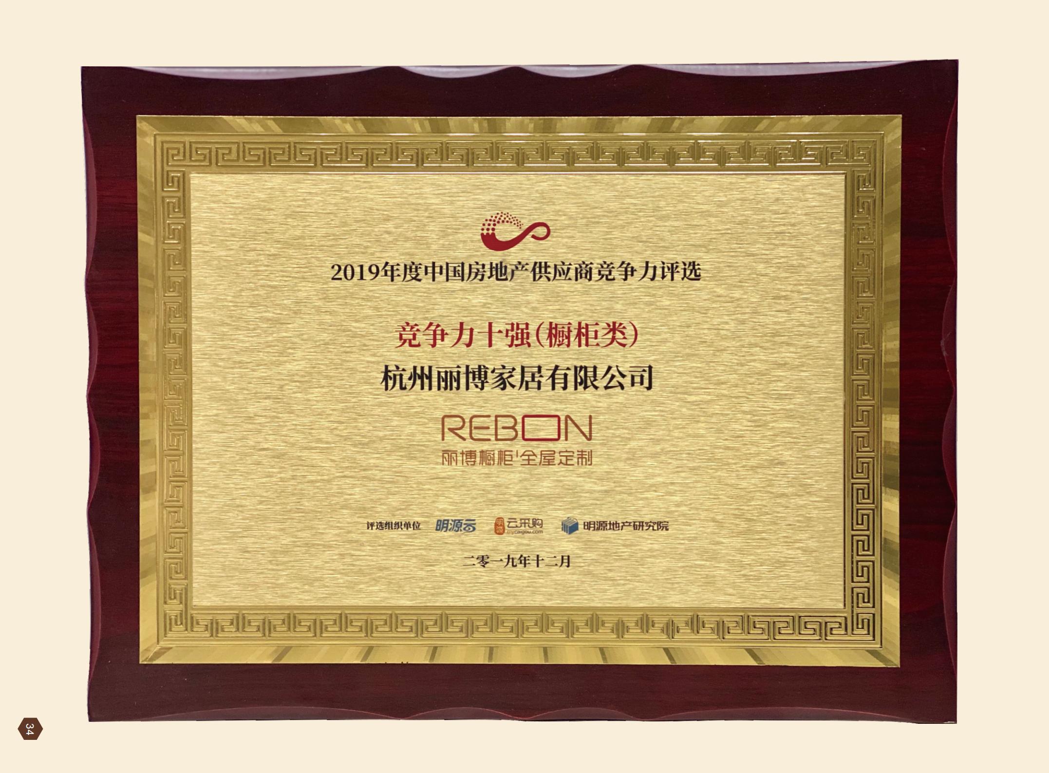 2019年(nian)度中(zhong)國(guo)房地産(chan)供應商(shang)競争力(li)十強(櫥櫃類)